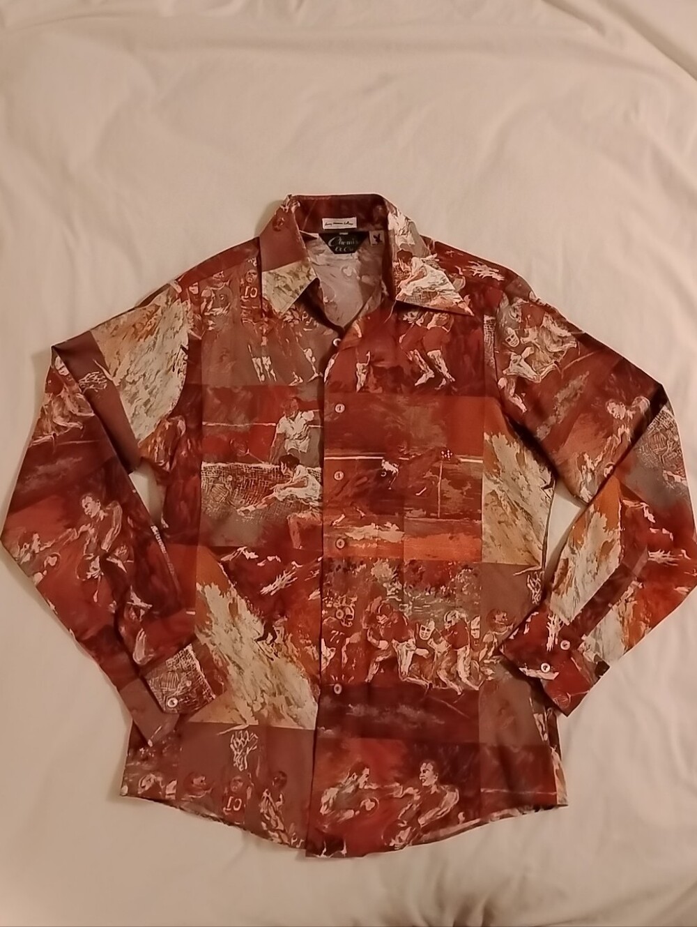 Vtg 70s Chemise Et Cie Playboy LEROY NEIMAN Sport Collage Pointed Collar Disco M